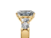 5 Stone Engagement Ring Setting for Emerald Cut Center with Plain Band and Prong Head in Yellow Gold