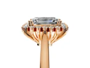 Starburst Halo Engagement Ring Setting for Emerald Cut Center with Thin Round-Wire Band and Prong Head in Rose Gold