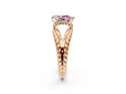 Halo Engagement Ring Setting for Fancy Pink Pear-Shaped Center with Rope Twist Split Shank and Prong Head in Rose Gold
