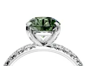 Solitaire Engagement Ring Setting for Fancy Green Round Cut Center with Shared-Prong Accents and Prong Head in Sterling Silver