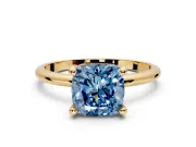 Minimalist Solitaire Engagement Ring Setting for Fancy Blue Cushion Cut Center with Thin Band and Prong Head in Yellow Gold