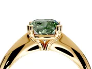 Solitaire Engagement Ring Setting for Fancy Green Cushion Cut Center with Reverse Tapered Band and Prong Head in Yellow Gold