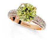 Solitaire Engagement Ring Setting for Fancy Yellow Round Cut Center with Multi-Row Pave Accents and Basket Head in Rose Gold