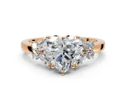 Solitaire Engagement Ring Setting for Heart-Shaped Center with Marquise Flower Shoulders and Prong Head in Rose Gold