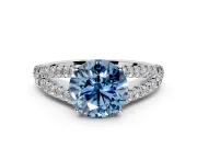 Solitaire Engagement Ring Setting for Fancy Blue Round Cut Center with Pave Split Shank and Prong Head in Sterling Silver