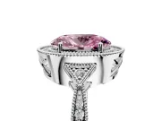 Halo Engagement Ring Setting for Fancy Pink Oval Center with Milgrain Rim, Pave Band and Prong Head in Platinum