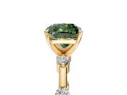 Solitaire Engagement Ring Setting for Fancy Green Cushion Cut Center with Bezel Station Band and Prong Head in Yellow Gold