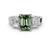 3 Stone Engagement Ring Setting for Fancy Green Emerald Cut Center with Matching Side Accents and Prong Head in Sterling Silver