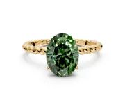 Solitaire Engagement Ring Setting for Fancy Green Oval Center with Plain Twisted Rope Band and Prong Head in Yellow Gold