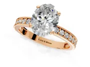 Milgrain Pave Engagement Ring Setting for Oval Center with Accent Band and Prong Head in Rose Gold