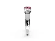 3 Stone Engagement Ring Setting for Fancy Pink Round Cut Center with Raised Basket Heads and Prong Head in Sterling Silver