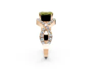 Halo Engagement Ring Setting for Fancy Yellow Emerald Cut Center with Pave Infinity Twist Band and Prong Head in Rose Gold