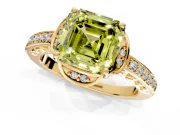 Floral Engagement Ring Setting for Fancy Yellow Asscher Cut Center with Four Accent Clusters and Prong Head in Yellow Gold