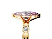 Solitaire Engagement Ring Setting for Fancy Pink Marquise Center with Beaded Bezel Station Band and Prong Head in Yellow Gold