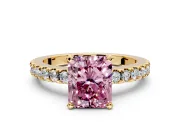 Solitaire Engagement Ring Setting for Fancy Pink Radiant Cut Center with Single Row Accent Band and Prong Head in Yellow Gold