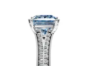 Solitaire Engagement Ring Setting for Fancy Blue Princess Cut Center with Pave Rail Split Shank and Prong Head in Platinum