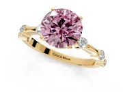 Solitaire Engagement Ring Setting for Fancy Pink Round Cut Center with Bezel Station Band and Prong Head in Yellow Gold