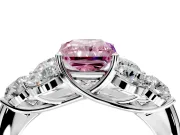 Cluster Engagement Ring Setting for Fancy Pink Radiant Cut Center with Round Cut Accent Frame and Prong Head in White Gold