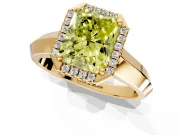 Halo Engagement Ring Setting for Fancy Yellow Radiant Cut Center with Knife Ridge Cathedral Band and Prong Head in Yellow Gold