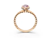Halo Engagement Ring Setting for Fancy Pink Pear-Shaped Center with Rope Twist Split Shank and Prong Head in Rose Gold