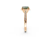 Floral Engagement Ring Setting for Fancy Green Princess Cut Center with Four Accent Clusters and Prong Head in Rose Gold
