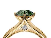 Solitaire Engagement Ring Setting for Fancy Green Round Cut Center with Milgrain Cathedral Band and Prong Head in Yellow Gold