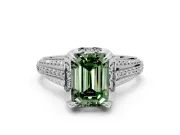 Solitaire Engagement Ring Setting for Fancy Green Emerald Cut Center with Accented Split Shank and Prong Head in Sterling Silver