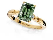 Solitaire Engagement Ring Setting for Fancy Green Emerald Cut Center with Beaded Shoulders and Prong Head in Yellow Gold