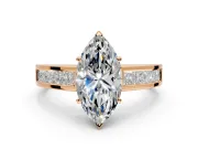 Solitaire Engagement Ring Setting for Marquise Center with Princess Cut Channel Band and Prong Head in Rose Gold