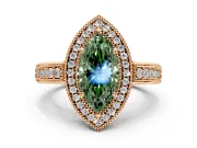 Milgrain Halo Engagement Ring Setting for Fancy Green Marquise Center with Pave Band and Prong Head in Rose Gold