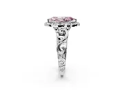 Halo Engagement Ring Setting for Fancy Pink Marquise Center with Open Scroll Shoulders and Prong Head in Platinum