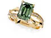 Solitaire Engagement Ring Setting for Fancy Green Emerald Cut Center with Pave and Plain Crossover Band and Prong Head in Yellow Gold