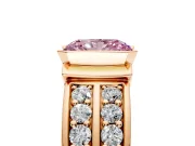 Bezel Engagement Ring Setting for Fancy Pink Radiant Cut Center with Wide Channel-Set Band and Bezel Head in Rose Gold