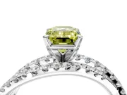 Solitaire Engagement Ring Setting for Fancy Yellow Emerald Cut Center with Woven 3-Strand Pave Band and Prong Head in Platinum