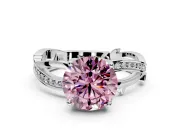 Solitaire Engagement Ring Setting for Fancy Pink Round Cut Center with Pave and Plain Crossover Band and Prong Head in Sterling Silver