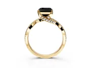 Solitaire Engagement Ring Setting for Fancy Black Asscher Cut Center with Narrow Twist Pave Band and Prong Head in Yellow Gold