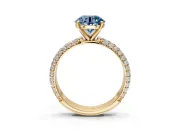 Solitaire Engagement Ring Setting for Fancy Blue Round Cut Center with Domed Multi-Row Pave Band and Prong Head in Yellow Gold