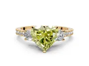 3 Stone Engagement Ring Setting for Fancy Yellow Heart-Shaped Center with Round Cut Side Accents and Prong Head in Yellow Gold