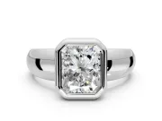 Solitaire Engagement Ring Setting for Radiant Cut Center with Wide Band and Bezel Head in Sterling Silver