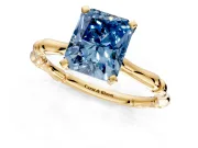 Solitaire Engagement Ring Setting for Fancy Blue Radiant Cut Center with Bamboo Band and Prong Head in Yellow Gold