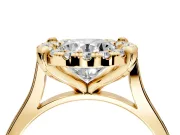 Single Halo Engagement Ring Setting for Round Cut Center with Corner Claws, Plain Band and Prong Head in Yellow Gold