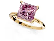 Minimalist Solitaire Engagement Ring Setting for Fancy Pink Princess Cut Center with Thin Band and Prong Head in Yellow Gold