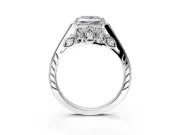 Cathedral Engagement Ring Setting for Princess Cut Center with Antique-Style Pave Band and Prong Head in Sterling Silver