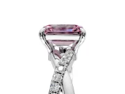 Solitaire Engagement Ring Setting for Fancy Pink Emerald Cut Center with Half-Pave Crossover Band and Prong Head in Platinum