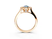 Halo Engagement Ring Setting for Fancy Blue Pear-Shaped Center with Milgrain Pave Band and Bezel Head in Rose Gold