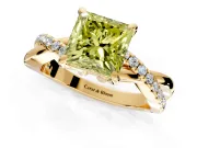 Solitaire Engagement Ring Setting for Fancy Yellow Princess Cut Center with Half-Pave Crossover Band and Prong Head in Yellow Gold