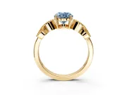 Leaf Engagement Ring Setting for Fancy Blue Oval Center with Milgrain Accent Band and Prong Head in Yellow Gold