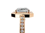 Halo Engagement Ring Setting for Asscher Cut Center with Framed Halo, Pave Band and Prong Head in Rose Gold