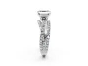 Solitaire Engagement Ring Setting for Asscher Cut Center with Woven 3-Strand Pave Band and Prong Head in Sterling Silver