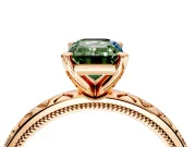 Solitaire Engagement Ring Setting for Fancy Green Emerald Cut Center with XO Engraved Band and Prong Head in Rose Gold
